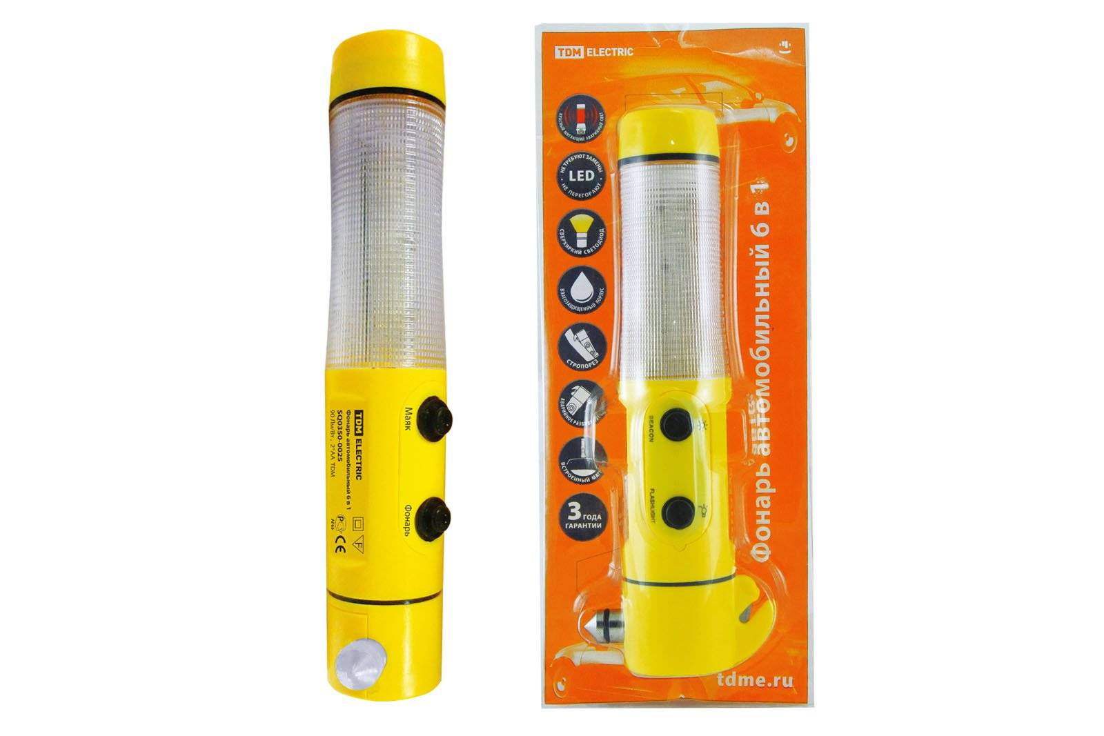 Фонарь автомобильный 6 в 1, 90 лм/Вт, бат.  2*АА TDM (, распродажа)