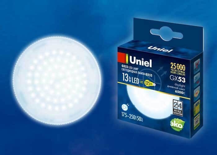 LED-GX53-13W/6500K/GX53/FR PLZ01WH Лампа светодиодная, матовая. Дневной свет (6500K). Картон. ТМ Uni LED-GX53-13W/6500K/GX53/FR PLZ01WH Лампа светодиодная, матовая. Дневной свет (6500K). Картон. ТМ Uni