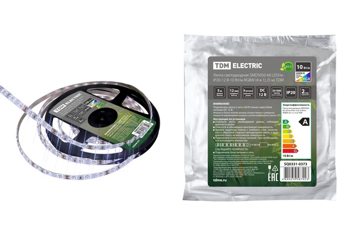 Лента светодиодная SMD5050-60 LED/м-IP20-12 В-10 Вт/м-RGBW (4 в 1), (5 м) TDM Лента светодиодная SMD5050-60 LED/м-IP20-12 В-10 Вт/м-RGBW (4 в 1), (5 м) TDM