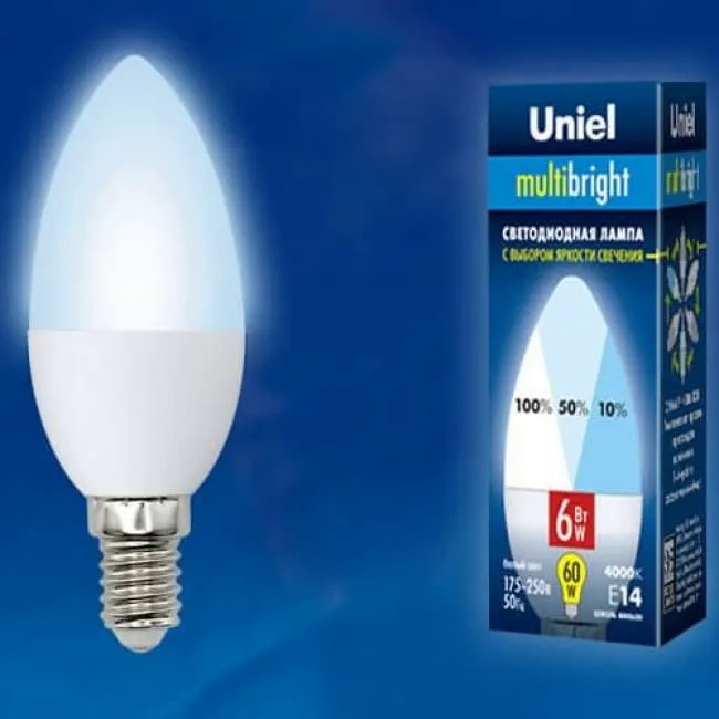 LED-C37-6W/NW/E14/FR/MB PLM11WH Лампа светодиодная. Форма «свеча», матовая. Серия Multibright. Белый